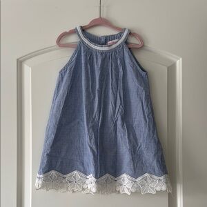 Design History Blue Sleeveless Dress with White Lace Trim - Size 5